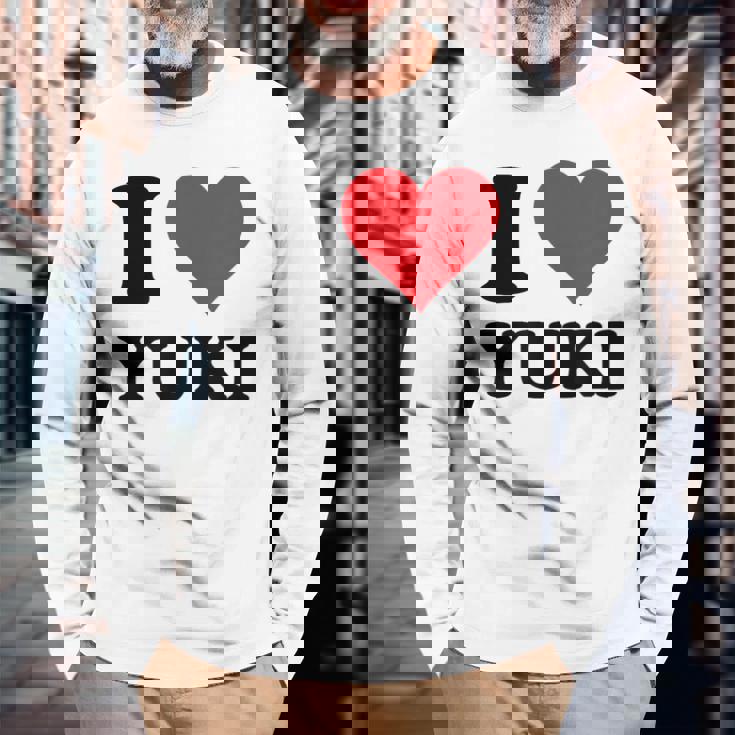 I Heart Yukiファーストネーム I Love パーソナライズ 長袖Tシャツ 高齢者への贈り物