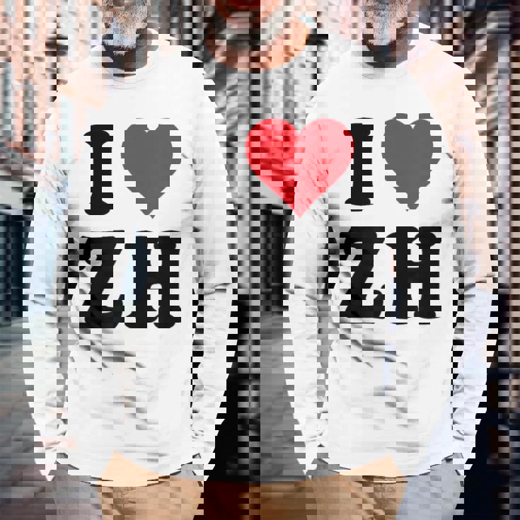I Heart Zh Initials I Love ZH First And Last Name Z H 長袖Tシャツ 高齢者への贈り物