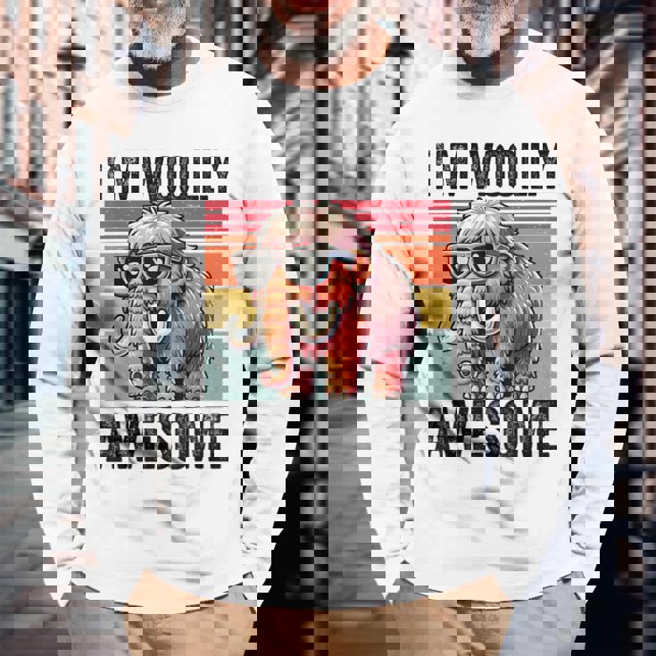 I'm Woolly Awesome 面白い レトロ メンズ レディース キッズ ウーリーマンモス 長袖Tシャツ 高齢者への贈り物