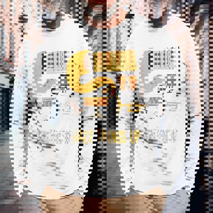 Jazz Things Up ヴィンテージジャズミュージック 長袖Tシャツ 高齢者への贈り物