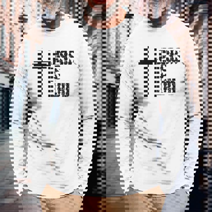 Jesus Is Lord 十字架 信仰 クリスチャン 聖書 神聖 長袖Tシャツ 高齢者への贈り物