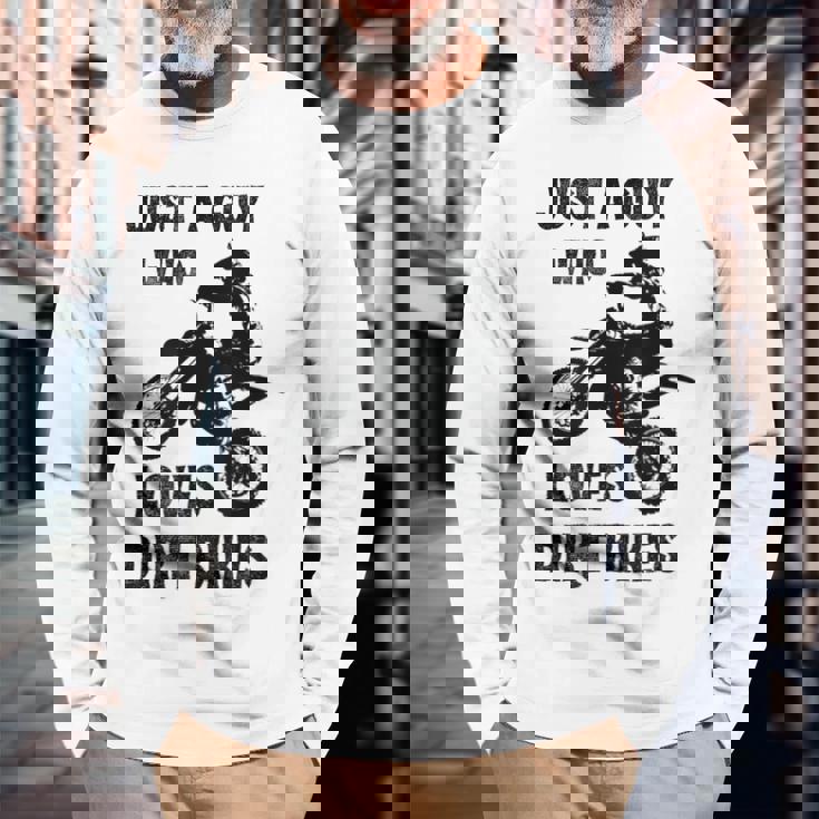 メンズ Just A Guy Who Loves ダートバイク 面白い モトクロス 長袖Tシャツ 高齢者への贈り物
