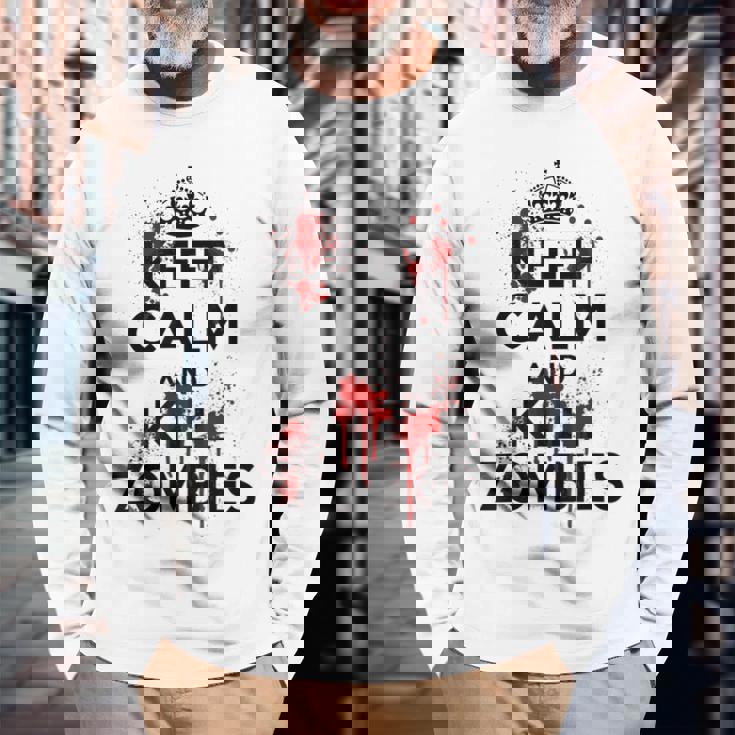 Keep Calm And Kill Zombies Carry Bloodplatter On 長袖Tシャツ 高齢者への贈り物