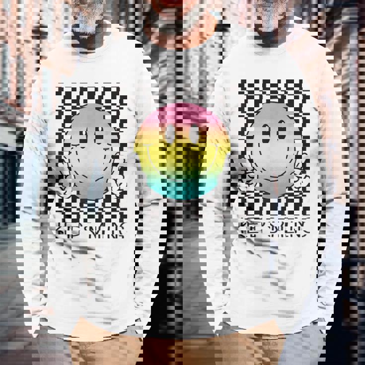 Keepmiling キュート 面白い ハッピー 平和 笑顔 ポジティブ 長袖Tシャツ 高齢者への贈り物
