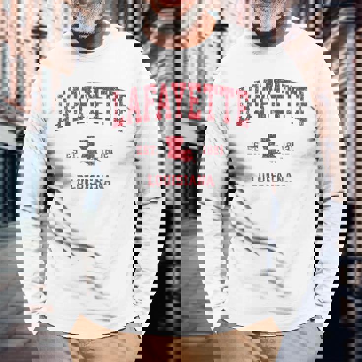 Lafayette ルイジアナ Laビンテージスポーツデザイン レッドプリント 長袖Tシャツ 高齢者への贈り物