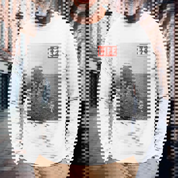 Life Picture Collection 馬と猫（1） 長袖Tシャツ 高齢者への贈り物