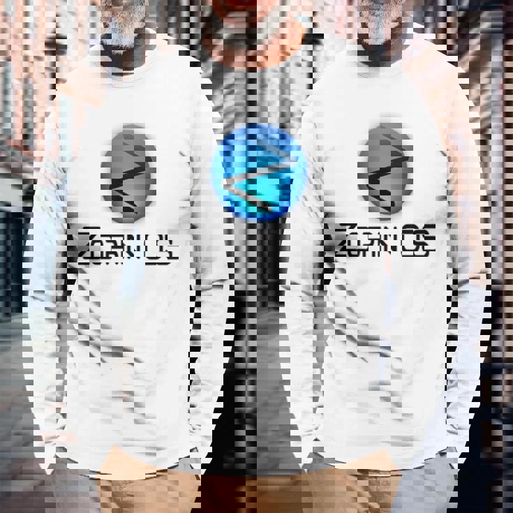 Linux Zorin Os タグラインとロゴ入り オープンソースos 長袖Tシャツ 高齢者への贈り物