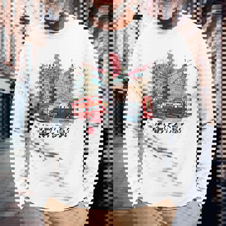 London Uk イギリス ノベルティ グラフィック お土産 ロンドン 長袖Tシャツ 高齢者への贈り物