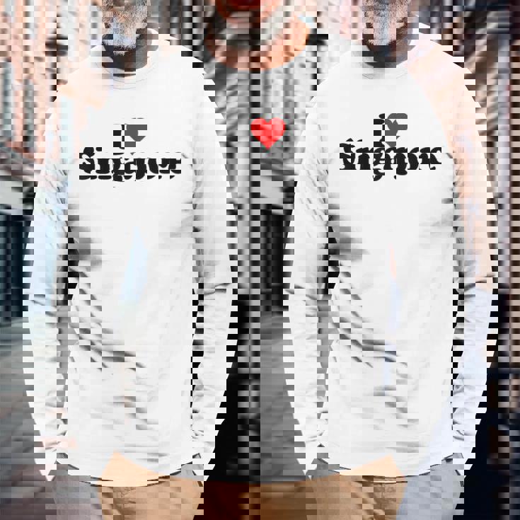 I Love Heart シンガポール 長袖Tシャツ 高齢者への贈り物