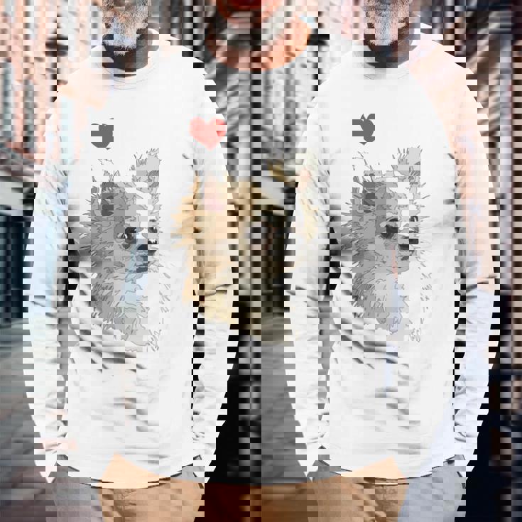 I Love Japan And Chihuahua 長髪 ちわわ ロングヘアママ 長袖tシャツ 長袖Tシャツ 高齢者への贈り物