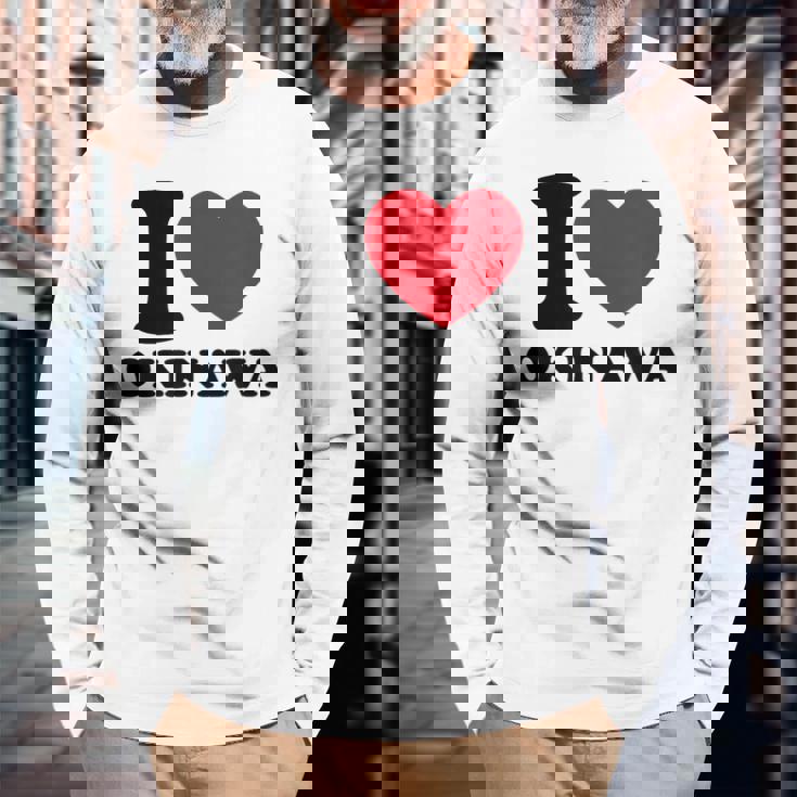 I Love Okinawa アイラブ 沖縄 メンズ 琉球 お土産 旅行 長袖Tシャツ 高齢者への贈り物