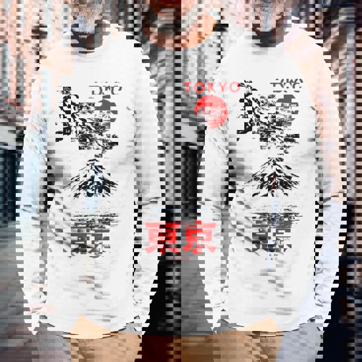 I Love Tokyo、Tokyo Japan 富士山、東京ファッショングラフィック 長袖Tシャツ 高齢者への贈り物