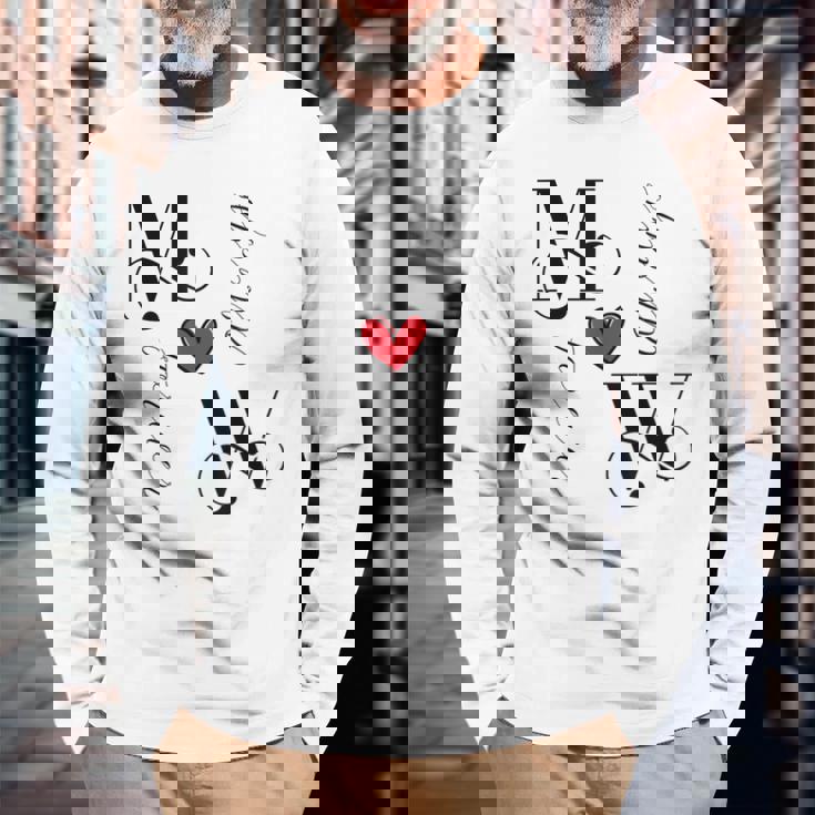 M&W カップル イニシャル 結婚式 記念日 新築祝い 長袖Tシャツ 高齢者への贈り物