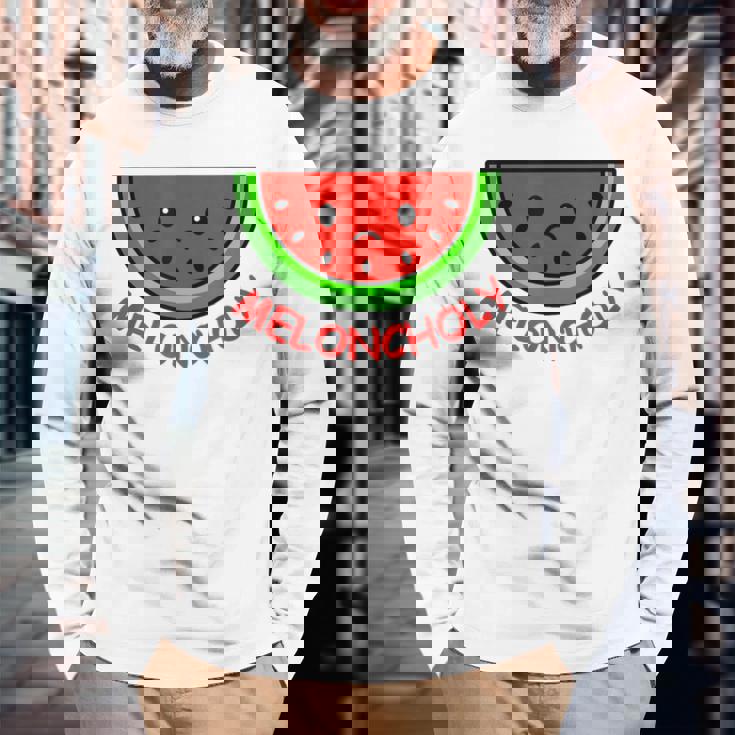Meloncholy 面白い スイカ しゃれ フルーツ好き。 長袖Tシャツ 高齢者への贈り物
