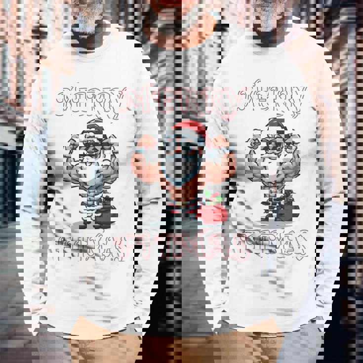 Merry Fitmas クリスマス フィットネス アグリークリスマス スウール サンタ 長袖tシャツ 長袖Tシャツ 高齢者への贈り物