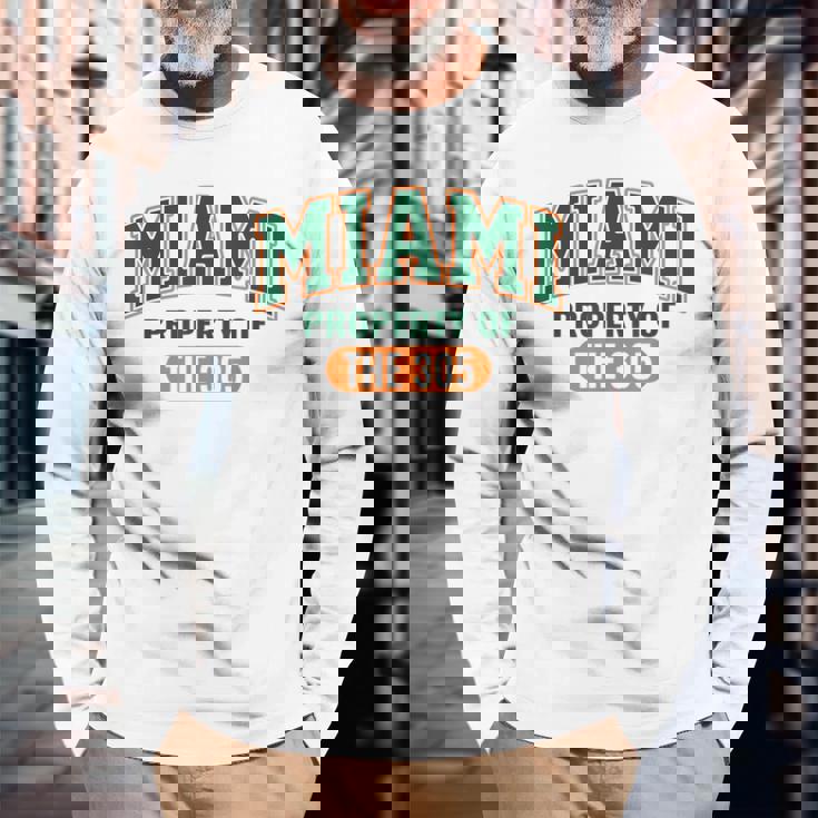 Miami Property 305 ストリートウェア マイアミシティカルチャースタイル 長袖Tシャツ 高齢者への贈り物