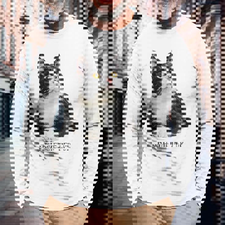 Mischief In Fur 猫写真 ハチワレ猫 黒白猫 猫好き ネタ 猫しもべ 猫飼い 猫依存症 長袖Tシャツ 高齢者への贈り物