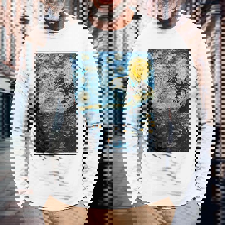 Mothman Cryptid Cryptozoology 星月夜 ゴッホ絵画 長袖Tシャツ 高齢者への贈り物