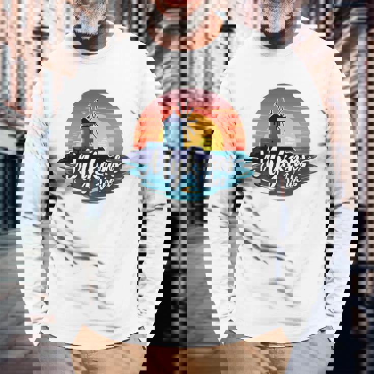 Mykonosibes ヴィンテージ 夕日 ギリシャの島 ギリシャ お土産 長袖tシャツ 長袖Tシャツ 高齢者への贈り物