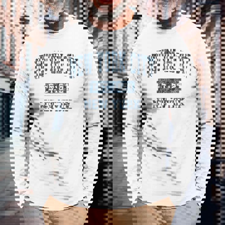 New York City New York Ny ビンテージスポーツデザイン ネイビープリント 長袖Tシャツ 高齢者への贈り物