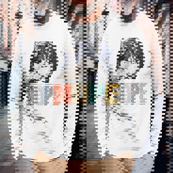 Nope 眠るシベリアンハスキーデザイン 長袖tシャツ 長袖Tシャツ 高齢者への贈り物