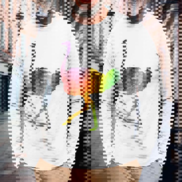 Ostrich African ダチョウ Animal Watercolor Graphic 長袖Tシャツ 高齢者への贈り物