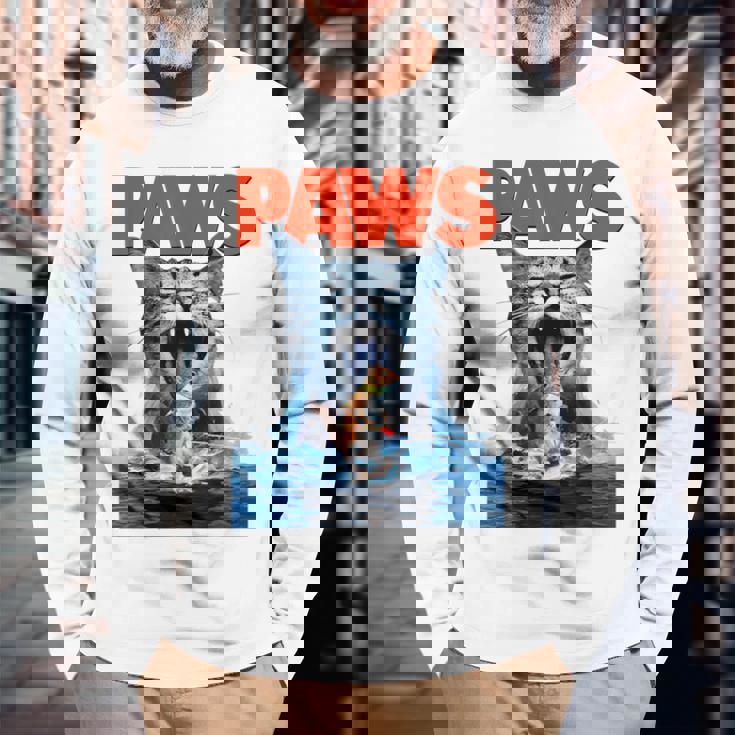 Paws Cat Lover ホラー映画 パロディ 長袖Tシャツ 高齢者への贈り物