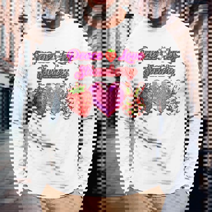 Peace Love イチゴ好き 果物食主義者 果実 果実 果実 長袖Tシャツ 高齢者への贈り物