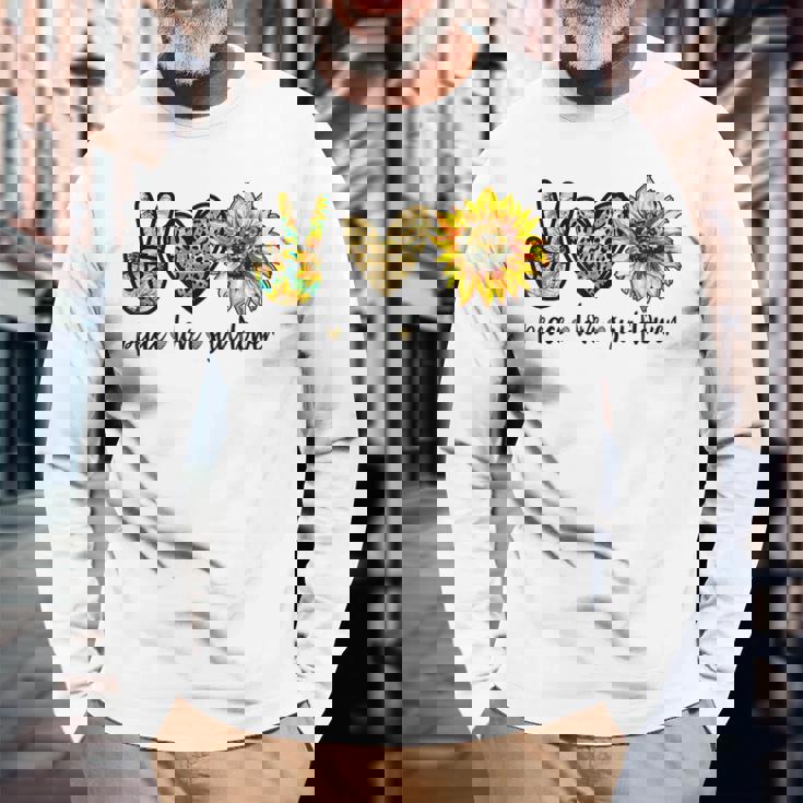 Peace Love サンシャイン ヒッピー ひまわり ヒマワリ 恋人へのギフト 長袖Tシャツ 高齢者への贈り物