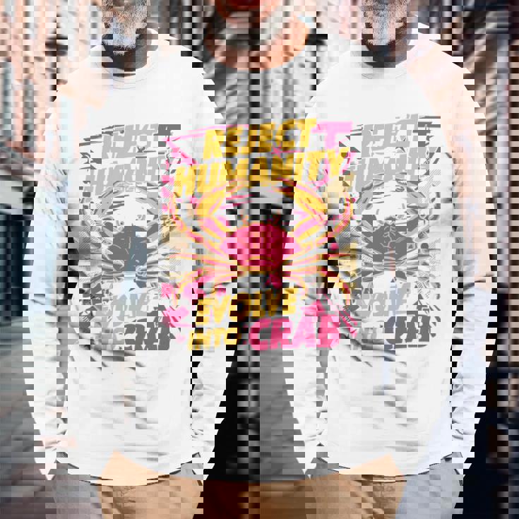 Reject Humanity Evolve To Crab ファニーカニ 長袖tシャツ 長袖Tシャツ 高齢者への贈り物