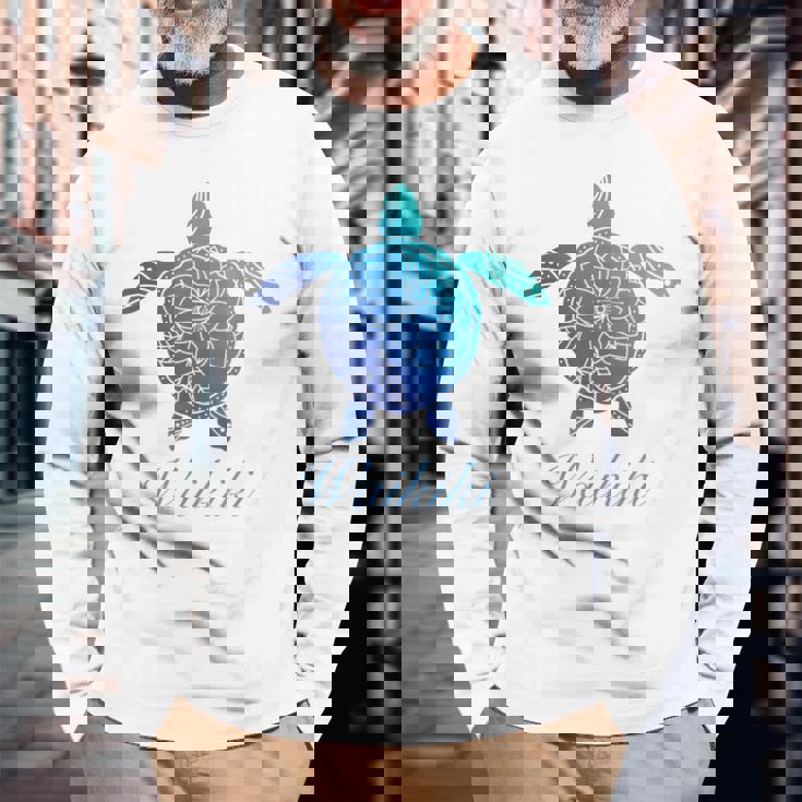 Save The Hawaiiea Turtles ハワイアンブルー トライバルタートルホヌ 長袖Tシャツ 高齢者への贈り物