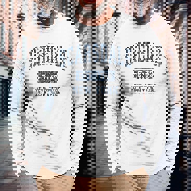 Scarsdale New York Ny ビンテージスポーツデザイン ネイビー 長袖Tシャツ 高齢者への贈り物