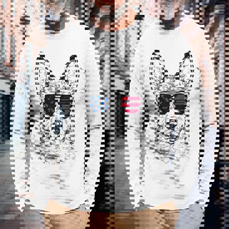 Shepsky Dog 7月4日 アメリカ国旗 長袖Tシャツ 高齢者への贈り物