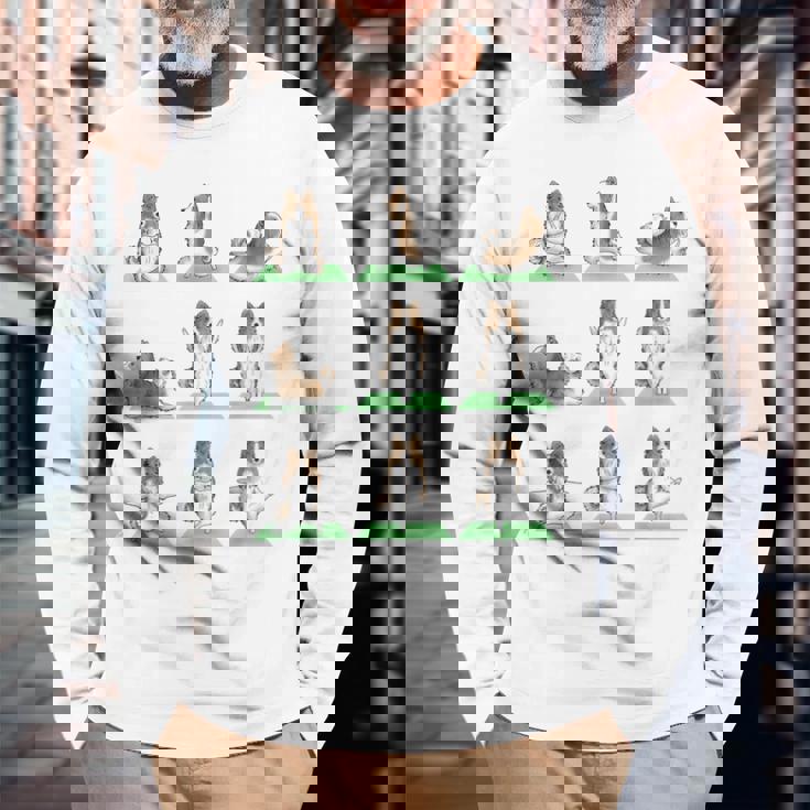 Shetland シープドッグ シェルティ 犬 ヨガ ポーズ ワークアウト エクササイズ 長袖Tシャツ 高齢者への贈り物