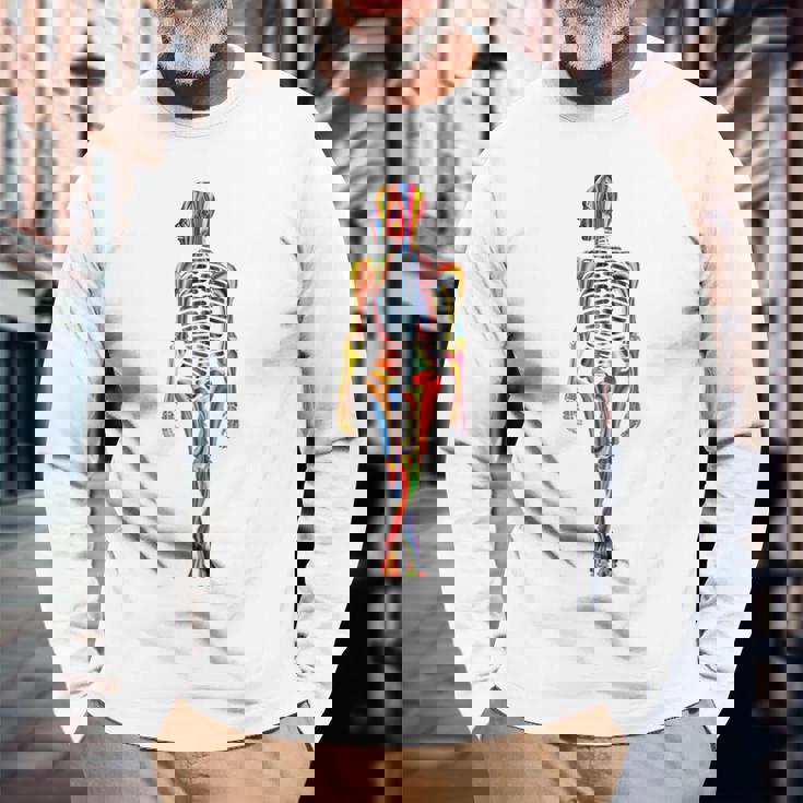 Skelleton カラフル ヒューマンアート 抽象 グラフィック スケルトン 長袖Tシャツ 高齢者への贈り物