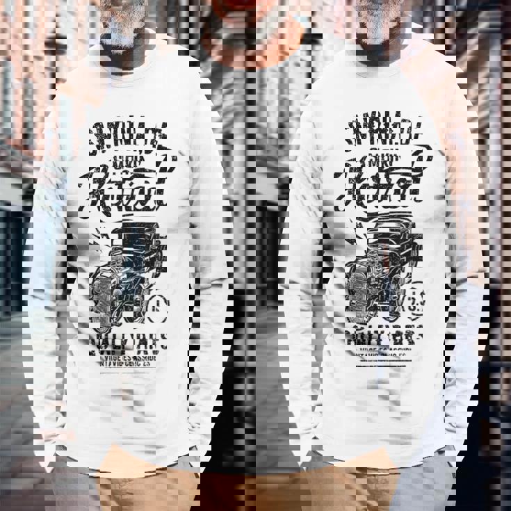 Smyrna Delaware Usa ホットロッド ビンテージスタイル カーデザイン 長袖Tシャツ 高齢者への贈り物