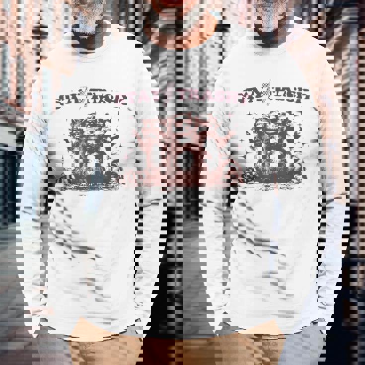 Stay Trashy Raccoon Opossum 長袖Tシャツ 高齢者への贈り物