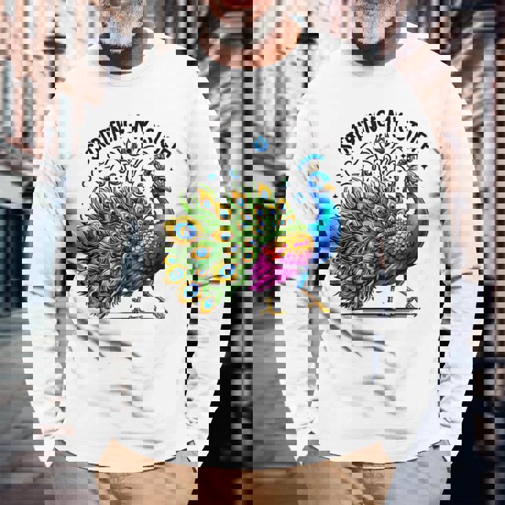 Strutting Mytuff カラフル 孔雀好き 長袖Tシャツ 高齢者への贈り物