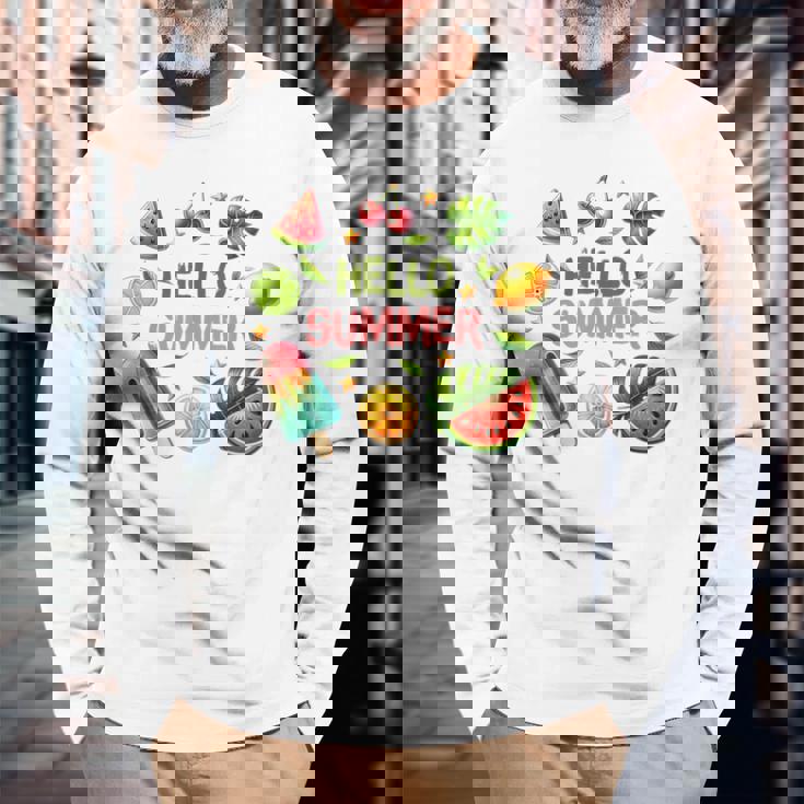 Summeribes ビーチバケーション ハローサマー トロピカル 楽しいデザイン 長袖Tシャツ 高齢者への贈り物