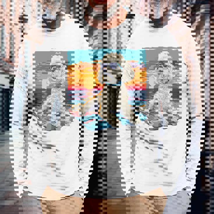 Sunny Day Doggy グラフィックデザイン ビーチレディ 子犬 長袖tシャツ 長袖Tシャツ 高齢者への贈り物