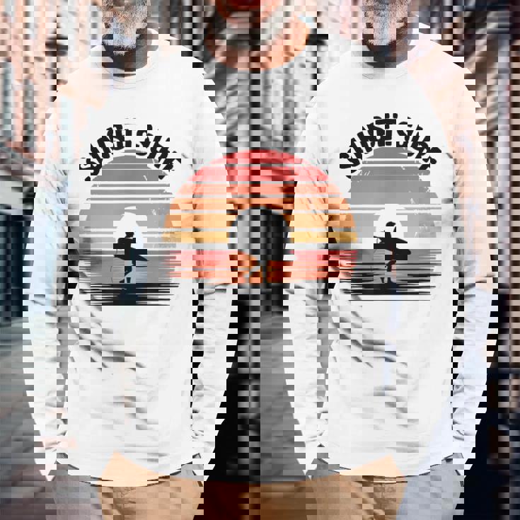 Sunseturf サーフボード ビンテージサーフィン サーファー用 長袖Tシャツ 高齢者への贈り物