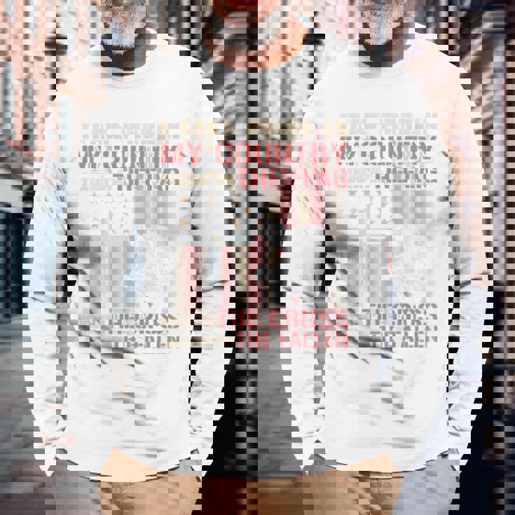 I Take Pride In My Country Itand For The Flag 裏面 長袖Tシャツ 高齢者への贈り物