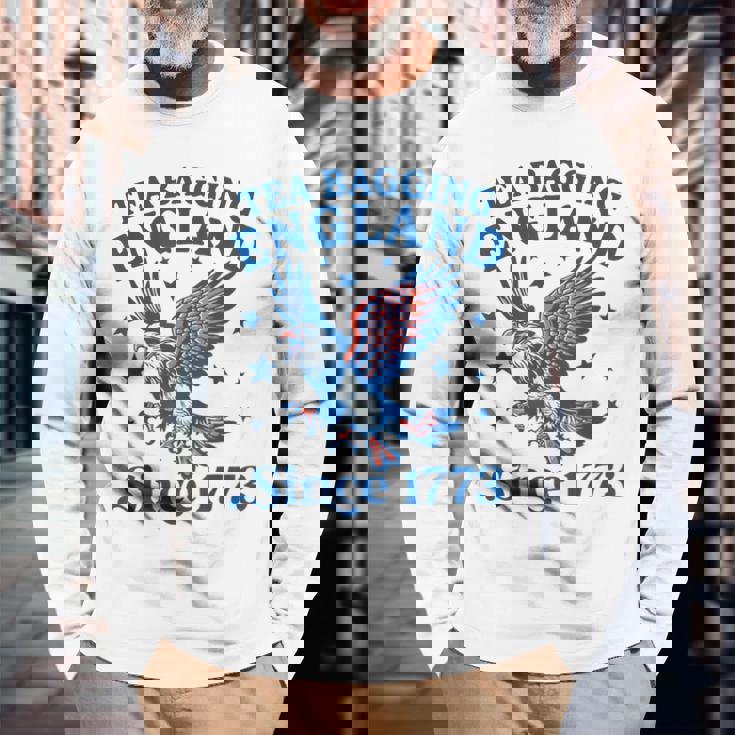 Tea Bagging England Since 1773 Patriotic Eagle 4Th Of July Long Sleeve T-Shirt Gifts for Old Men