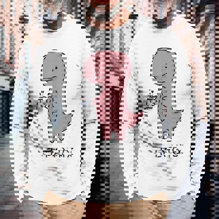 Tea Rex ユーモラスパン。 長袖Tシャツ 高齢者への贈り物