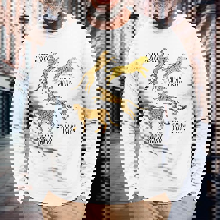 Type Of Cheetahs Breeds Collection、チータープリント、ビッグキャット 長袖Tシャツ 高齢者への贈り物