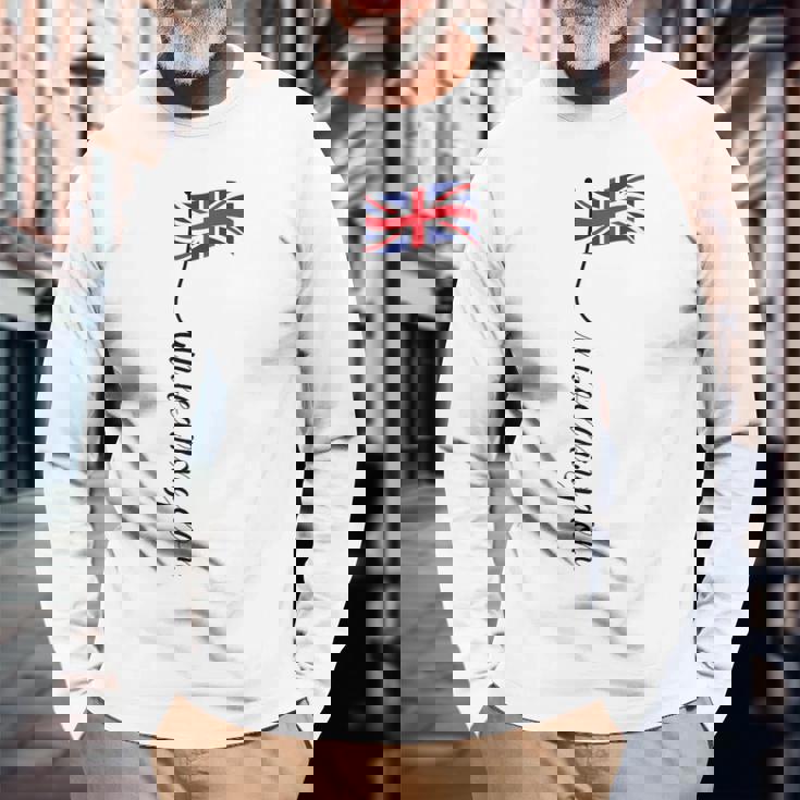 Uk United Kingdomignature ユニオンジャックフラッグポール背面に 長袖Tシャツ 高齢者への贈り物