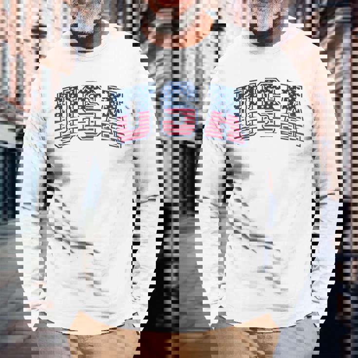 Usa 星条旗 アメリカ国旗 長袖Tシャツ 高齢者への贈り物