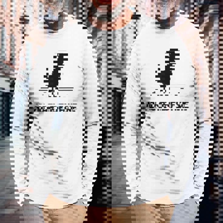 You Are Offline T-Rex 恐竜のラン ピクセルアート 恐竜ゲーム 長袖Tシャツ 高齢者への贈り物