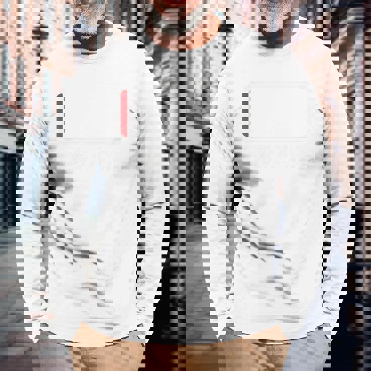 「 電池 残り1 バッテリー 電池切れ」おもしろ 筆文字！服の背面に面白い文字入り 長袖Tシャツ 高齢者への贈り物