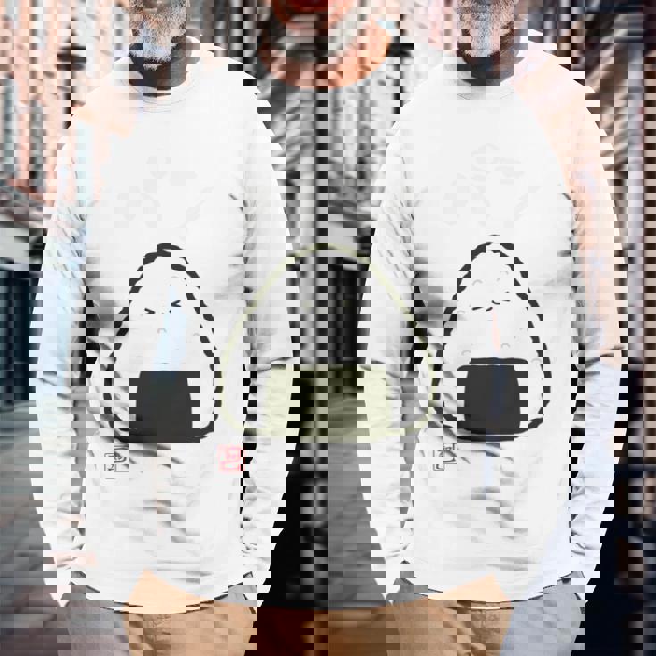 「パン-おにぎり」おもしろ 筆文字 服裏側 面白い文字入り 長袖tシャツ 長袖Tシャツ 高齢者への贈り物